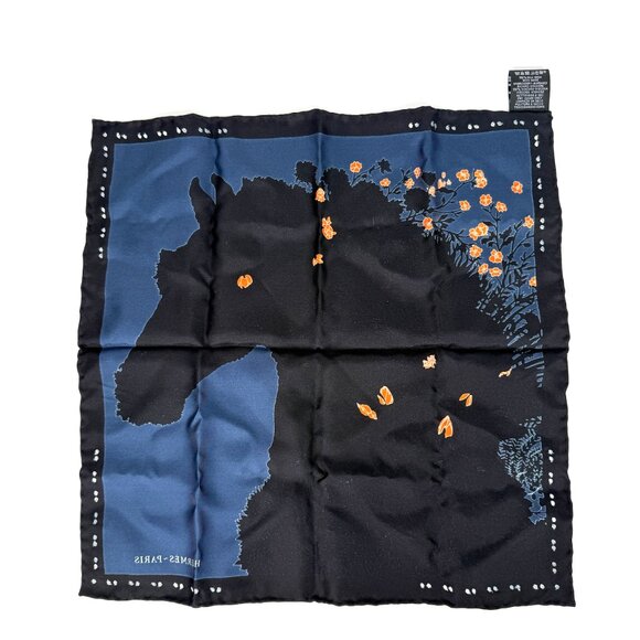 Authentic HERMES Robe Legere Embroidered Black Creme Silk Square Scarf 45 - Picture 12 of 15